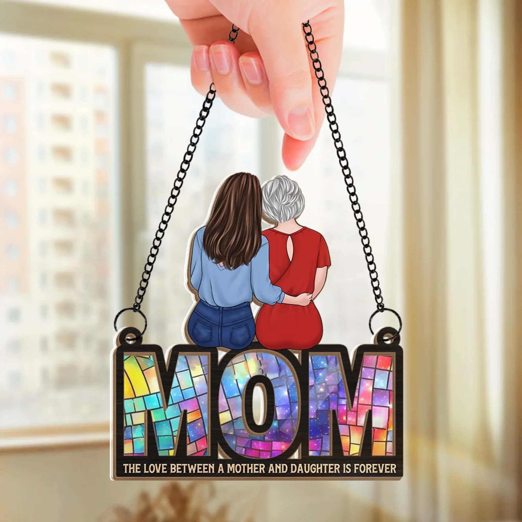 The Love Between Us Is Forever - Family Personalized Window Hanging Suncatcher - Gift For Mom - Image 3