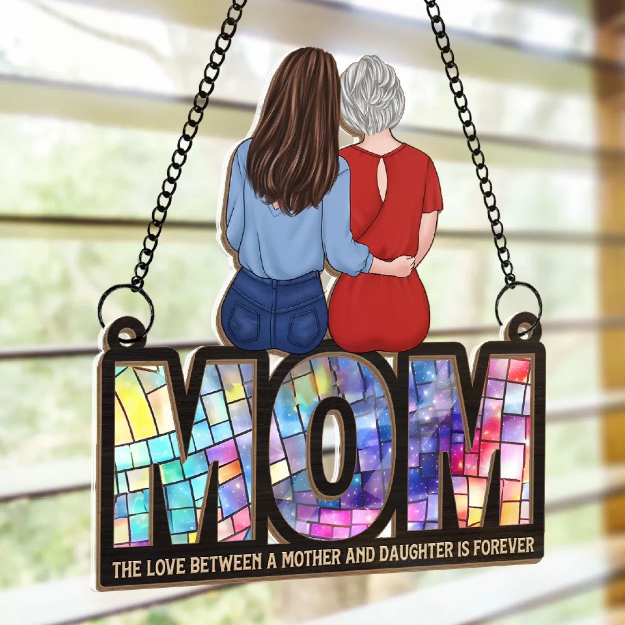 The Love Between Us Is Forever - Family Personalized Window Hanging Suncatcher - Gift For Mom - Image 4