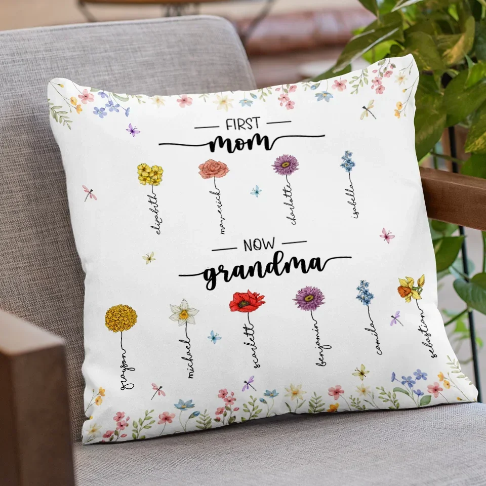 The Love Of Mom And Grandma Blossoms Like The Brightest Flowers - Family Personalized Custom Pillow - Gift For Mom, Grandma - Image 3