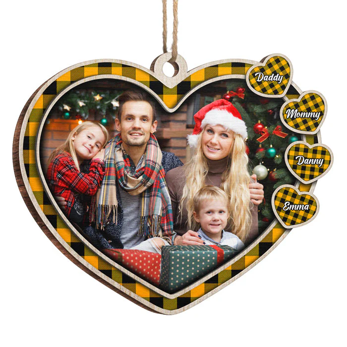 The Love Of Our Family - Personalized Custom Heart Shaped Wood Photo Christmas Ornament - Upload Image, Gift For Family, Christmas Gift - Image 2