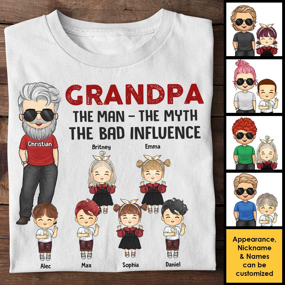 The Man, The Myth, The Bad Influence - Gift For Grandpa, Personalized Unisex T-shirt, Hoodie - Image 3