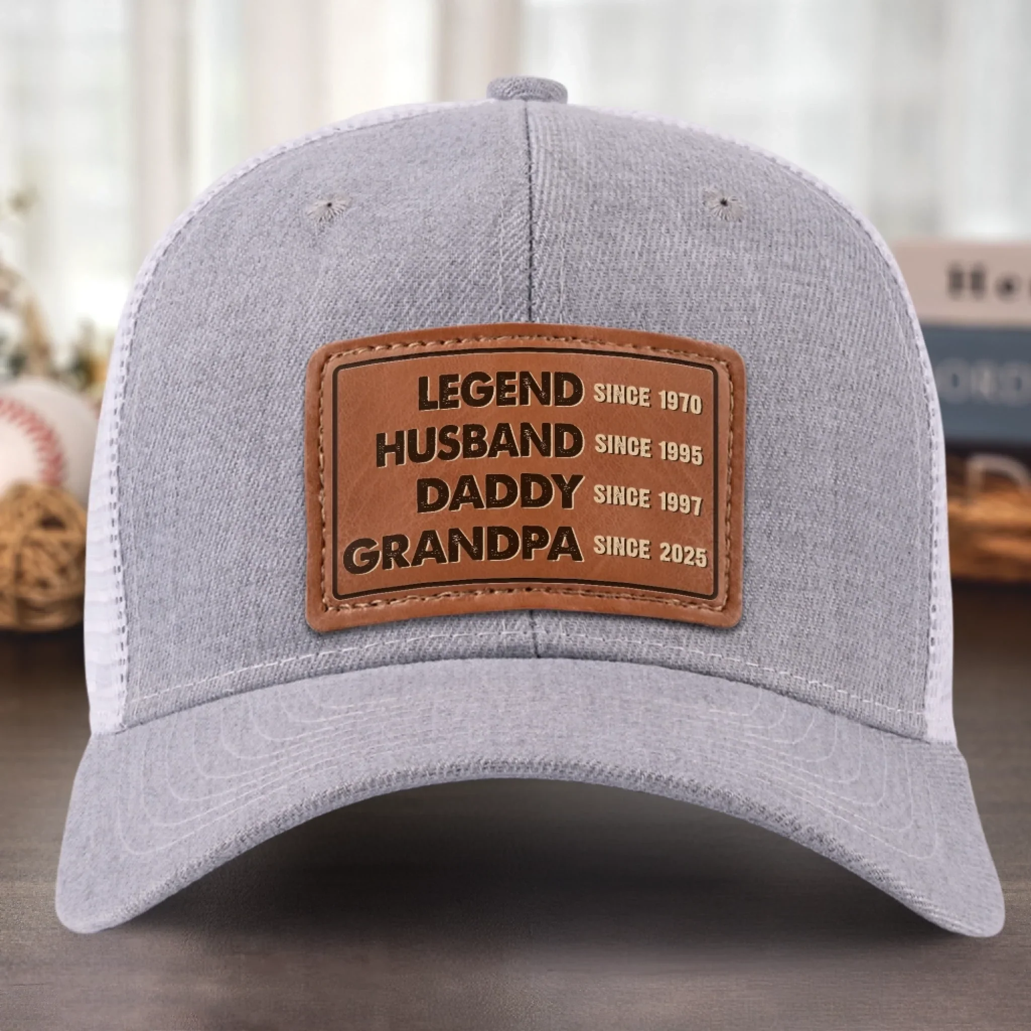 The Man, The Myth, The Generational Icon - Family Personalized Custom Leather Patch Hat - Father's Day, Gift For Dad, Grandpa