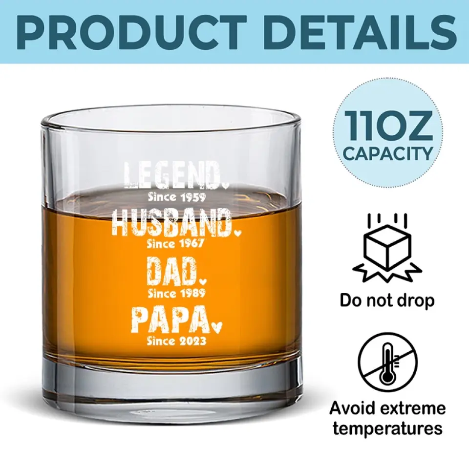 The Man, The Myth, The Whiskey Legend - Family Personalized Custom Whiskey Glass - Gift For Dad, Grandpa - Image 5