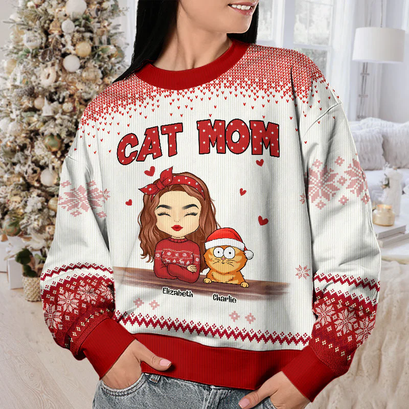 The Purrfect Cat Mom - Cat Personalized Custom Ugly Sweatshirt - Unisex Wool Jumper - Christmas Gift For Pet Owners, Pet Lovers - Image 4