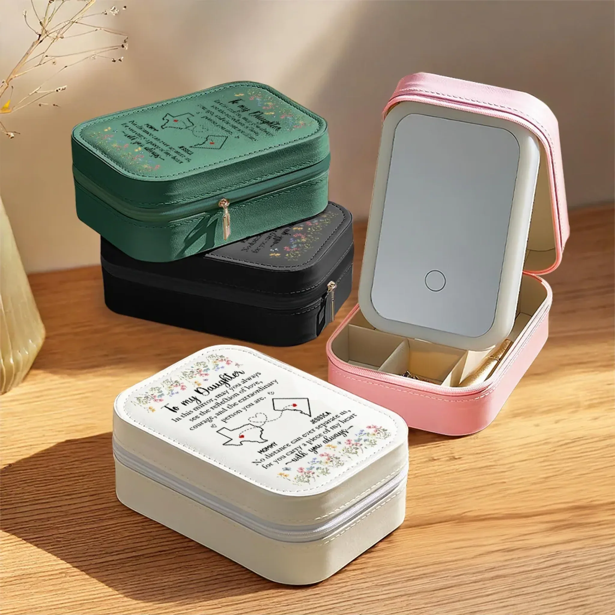 The Reflection Of Love - Family Personalized Custom Jewelry Box LED Makeup - Gift For Mom, Daughter - Image 4