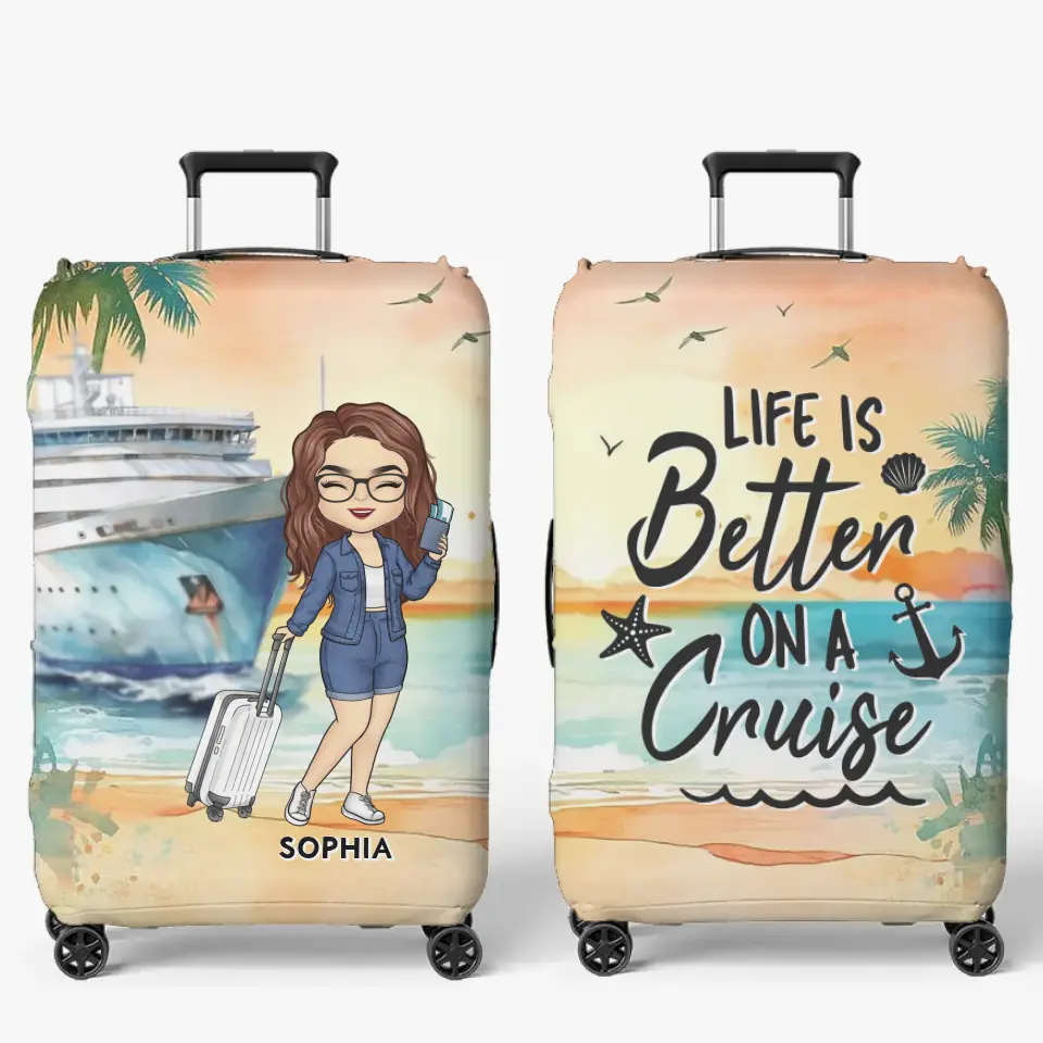 The Sea Is Calling - Travel Personalized Custom Luggage Cover - Holiday Vacation Gift, Gift For Adventure Travel Lovers - Image 2