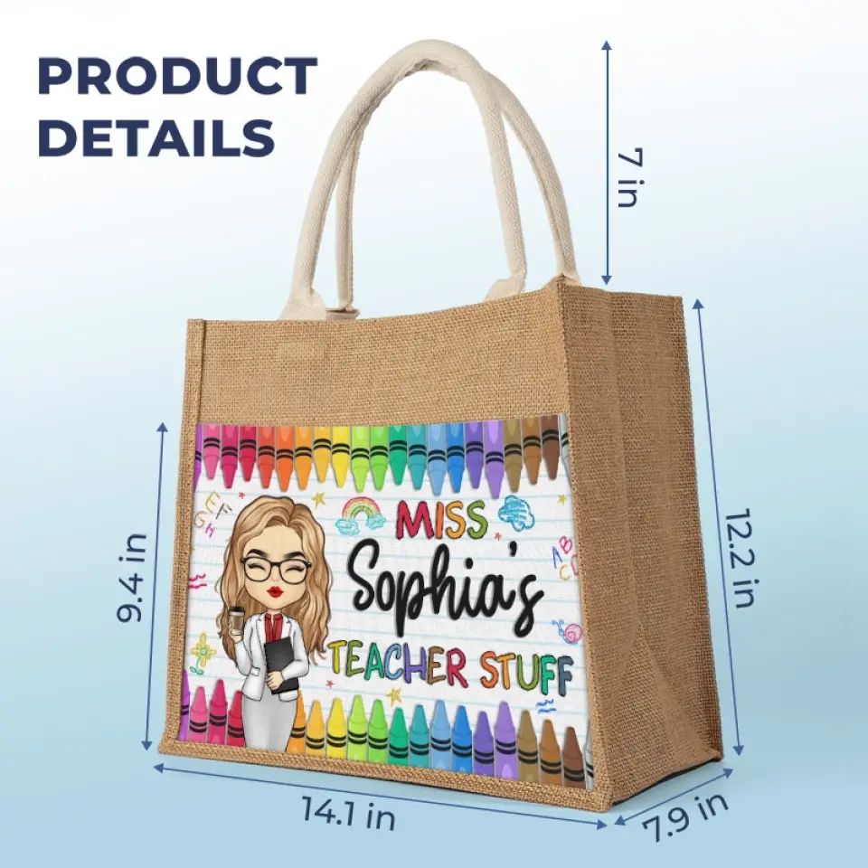 The Work That Fulfills My Heart - Teacher Personalized Custom Tote Gift Bags, Jute Tote Bags, Beach Bags - Gift For Teacher - Image 5