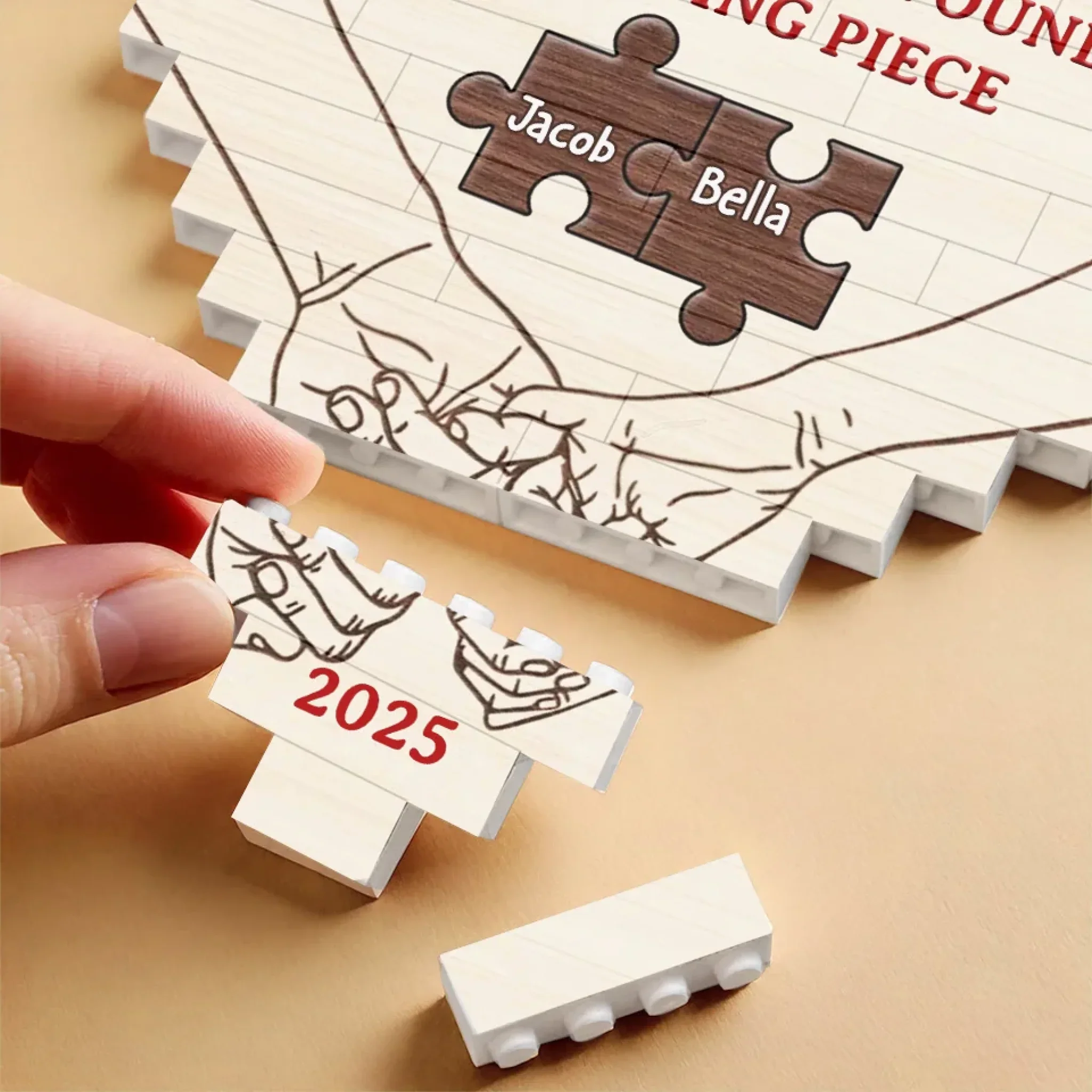 The Year I Found My Missing Piece - Couple Personalized Custom Heart Shaped Building Brick Blocks - Gift For Husband Wife, Anniversary - Image 4