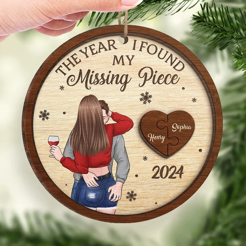 The Year I Found My Missing Piece - Couple Personalized Custom Ornament - Wood Custom Shaped - Christmas Gift For Husband Wife, Anniversary - Image 4