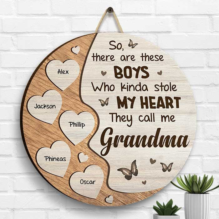 There Are These Boys Who Kinda Stole My Heart - Gift For Mom, Grandma - Personalized Shaped Wood Sign - Image 2