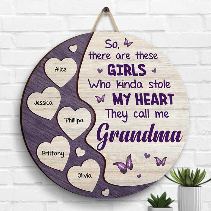 There Are These Girls Who Kinda Stole My Heart - Gift For Mom, Grandma - Personalized Shaped Wood Sign - Image 2