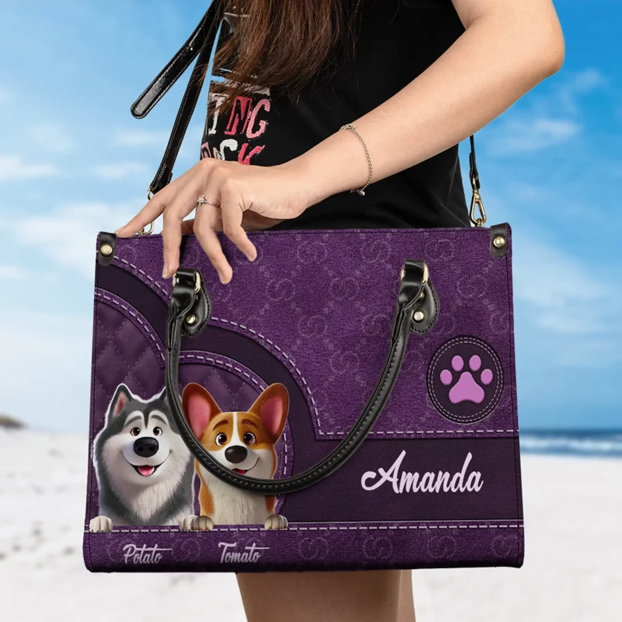 They May Be Pets, But They Own Our Hearts - Dog Personalized Custom Leather Handbag - Gift For Pet Owners, Pet Lovers - Image 4