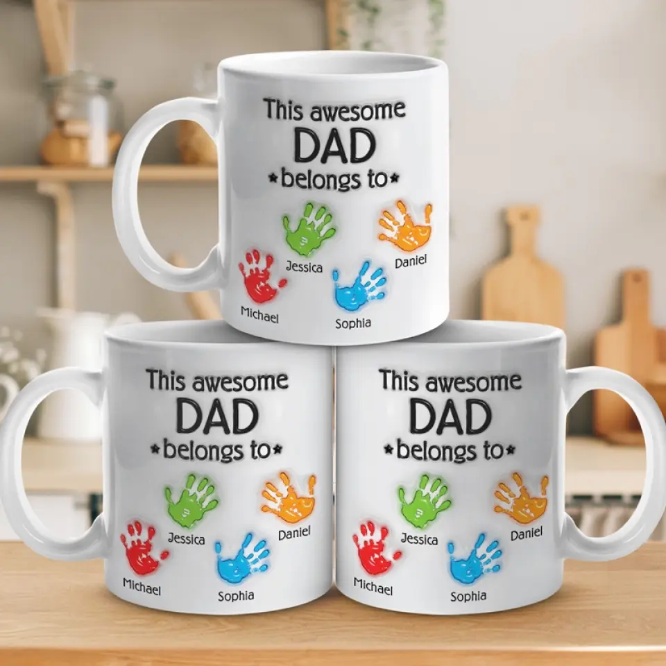 This Awesome Dad Belongs To - Family Personalized Custom 3D Inflated Effect Printed Mug - Father's Day, Gift For Dad, Grandpa - Image 4
