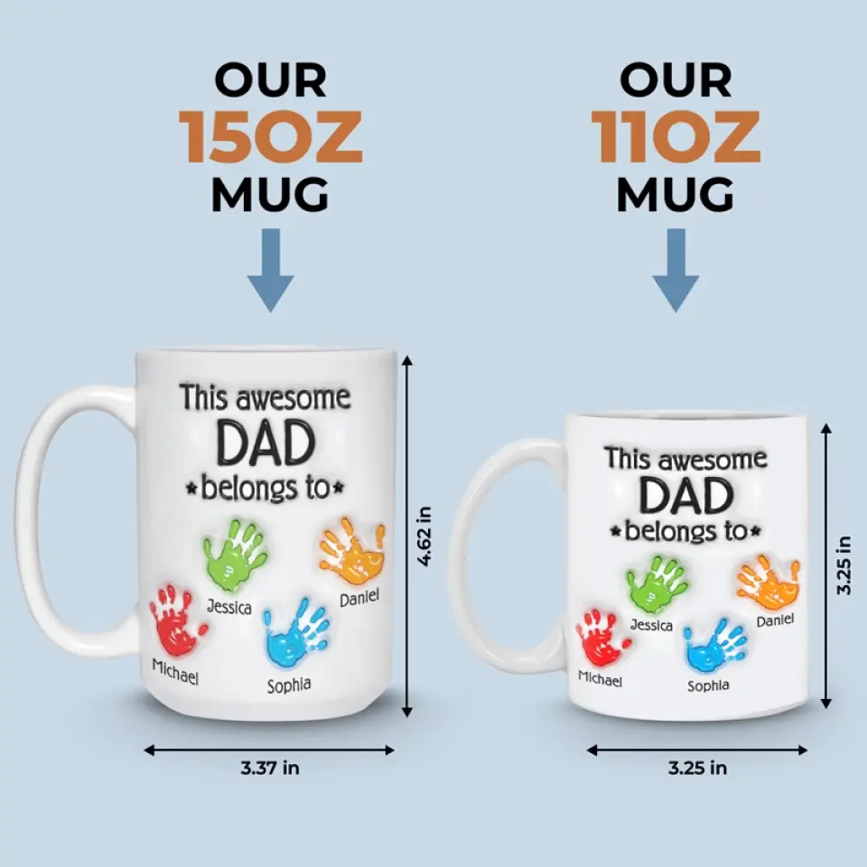 This Awesome Dad Belongs To - Family Personalized Custom 3D Inflated Effect Printed Mug - Father's Day, Gift For Dad, Grandpa - Image 5