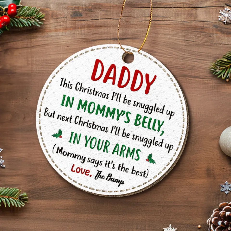 This Christmas I’ll Be Snuggled Up In Mommy’s Belly - Family Personalized Custom Leather Ornament - Christmas Gift For Family Members, Baby Kids, Newborn Baby - Image 4