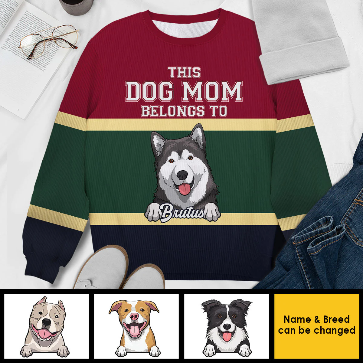 This Dog Mom Belongs To - Gift For Dog Mom - Personalized Custom Unisex Ugly Christmas Sweatshirt, Wool Sweatshirt, All-Over-Print Sweatshirt - Gift For Dog Lovers, Pet Lovers, Christmas Gift - Image 3