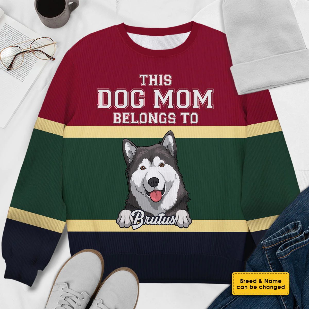 This Dog Mom Belongs To - Gift For Dog Mom - Personalized Custom Unisex Ugly Christmas Sweatshirt, Wool Sweatshirt, All-Over-Print Sweatshirt - Gift For Dog Lovers, Pet Lovers, Christmas Gift - Image 4