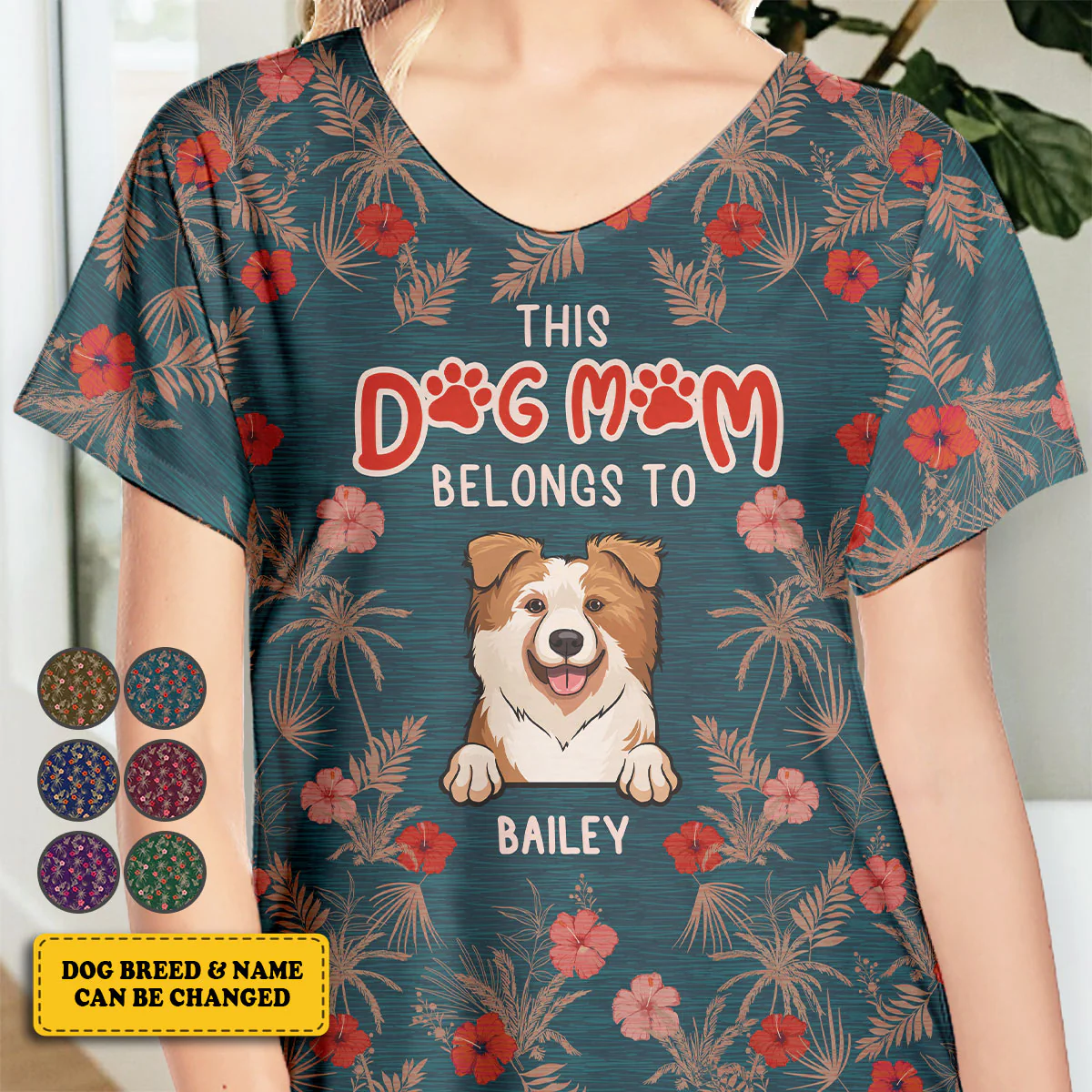 This Dog Mom Belongs To - Personalized V-Neck T-Shirt - Gift For Pet Lovers - Image 6