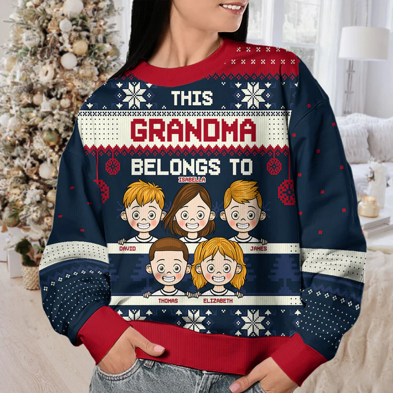 This Grandma Belongs To Black Style - Family Personalized Custom Ugly Sweatshirt - Unisex Wool Jumper - New Arrival Christmas Gift For Grandma, Grandparents - Image 5