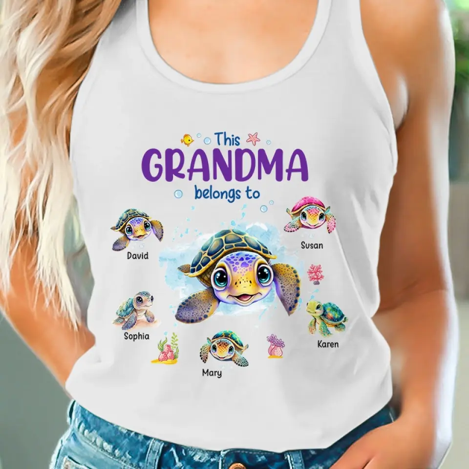 This Grandma Belongs To - Family Personalized Custom Racer Back Tank Top - Gift For Mom, Grandma - Image 3