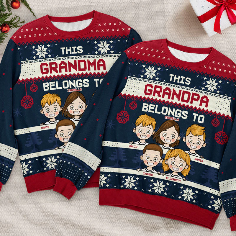 This Grandma Belongs To - Personalized Custom Unisex Ugly Christmas Sweatshirt, Wool Sweatshirt, All-Over-Print Sweatshirt -  Gift For Grandma, Grandparents, Christmas Gift - Image 6