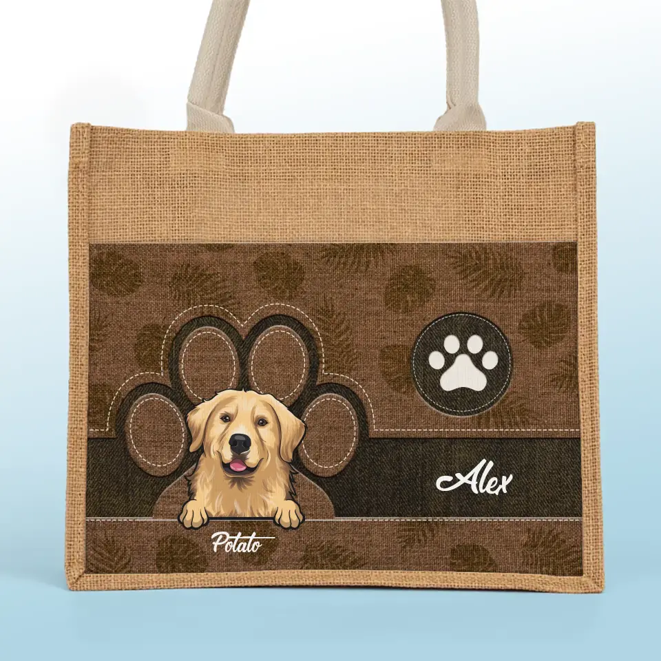 This Human Belongs To Us - Dog Personalized Custom Tote Gift Bags, Jute Tote Bags, Beach Bags - Gift For Pet Owners, Pet Lovers - Image 2