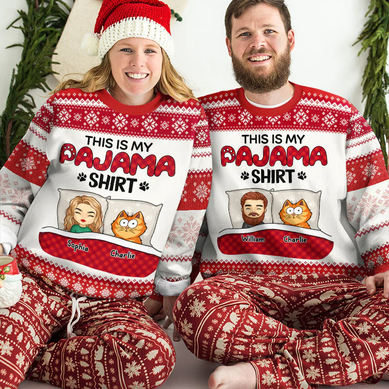 This Is My Pawjama Shirt - Cat Personalized Custom Ugly Sweatshirt - Unisex Wool Jumper - Christmas Gift For Pet Owners, Pet Lovers - Image 3
