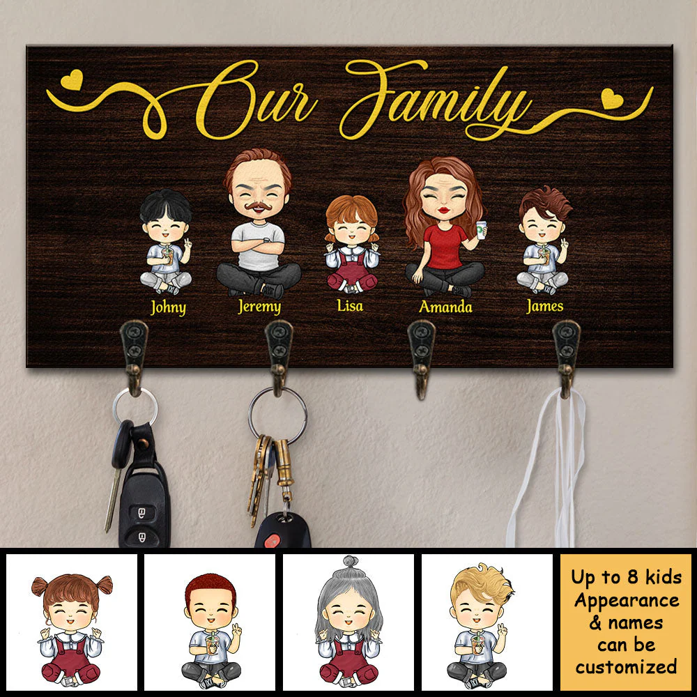 This Is Our Cheerful Family - Personalized Key Hanger, Key Holder - Gift For Couples, Husband Wife - Image 3