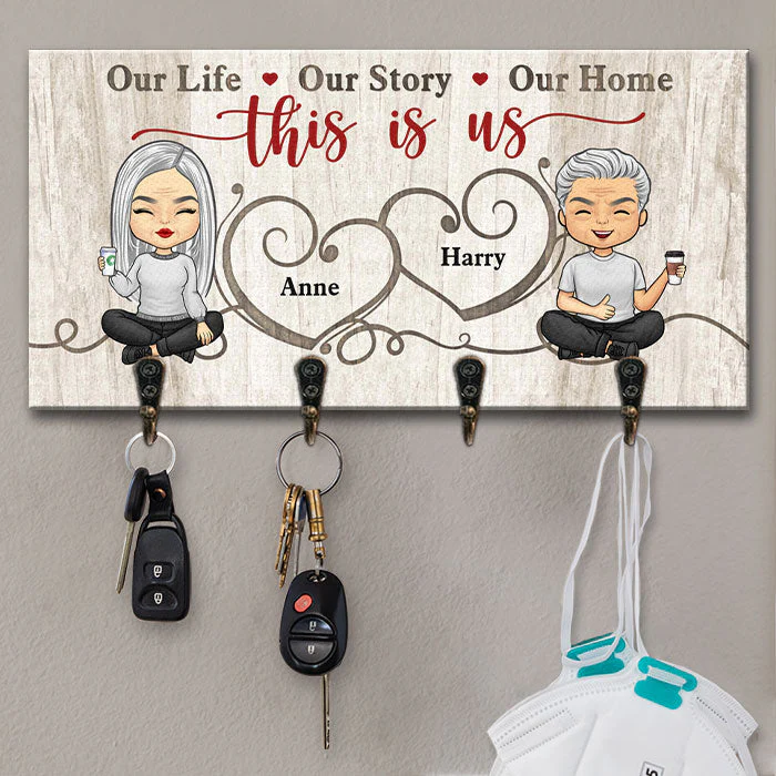 This Is Our Life, Our Story & Our Home - Personalized Key Hanger, Key Holder - Anniversary Gifts, Gift For Couples, Husband Wife - Image 3