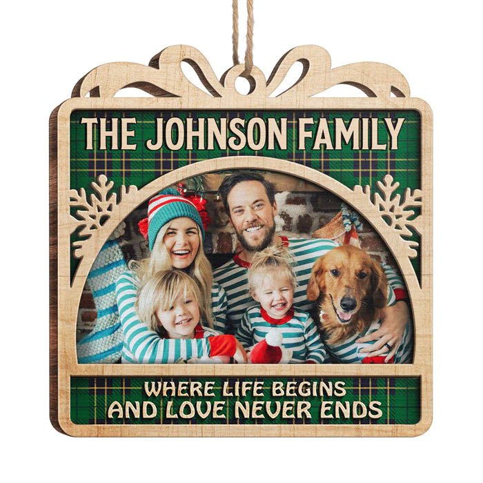 This Love Never Ends - Personalized Custom Gift Box Shaped Wood Photo Christmas Ornament - Upload Image, Gift For Family, Christmas Gift - Image 2