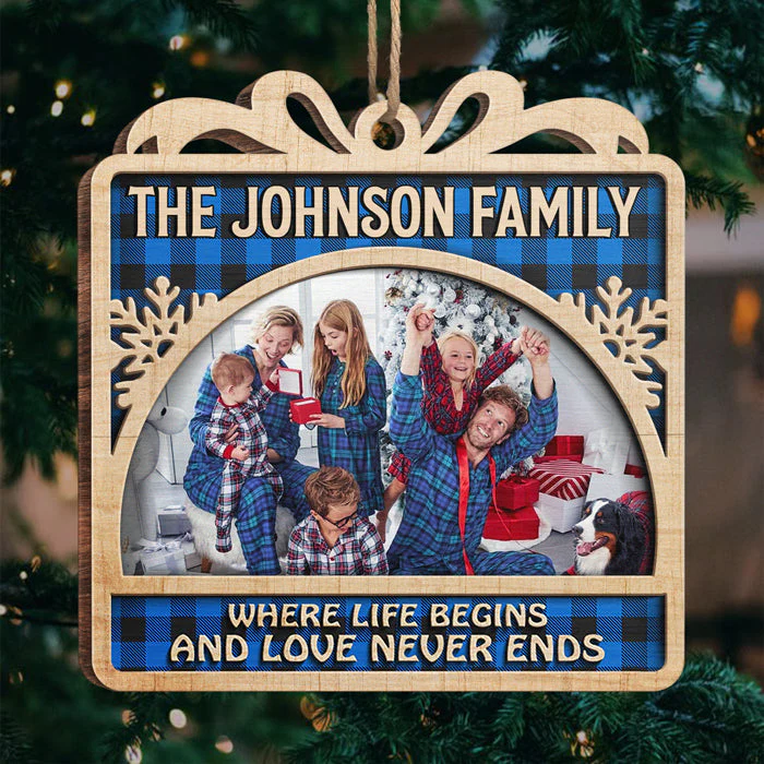 This Love Never Ends - Personalized Custom Gift Box Shaped Wood Photo Christmas Ornament - Upload Image, Gift For Family, Christmas Gift - Image 3