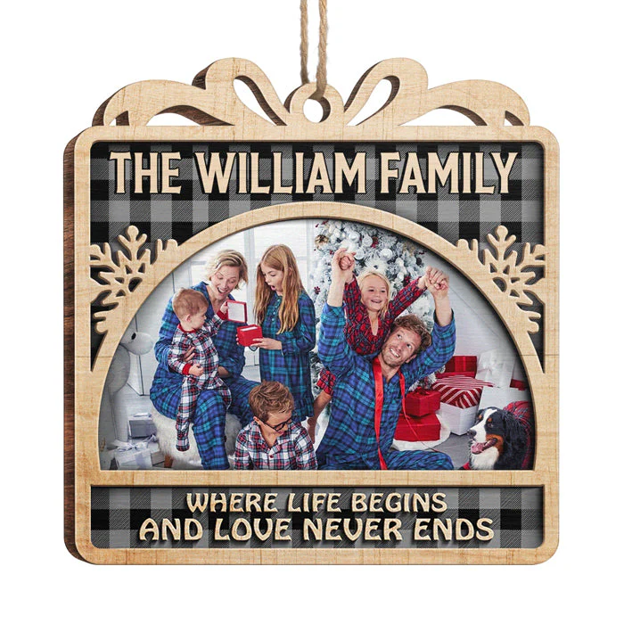 This Love Never Ends - Personalized Custom Gift Box Shaped Wood Photo Christmas Ornament - Upload Image, Gift For Family, Christmas Gift - Image 4