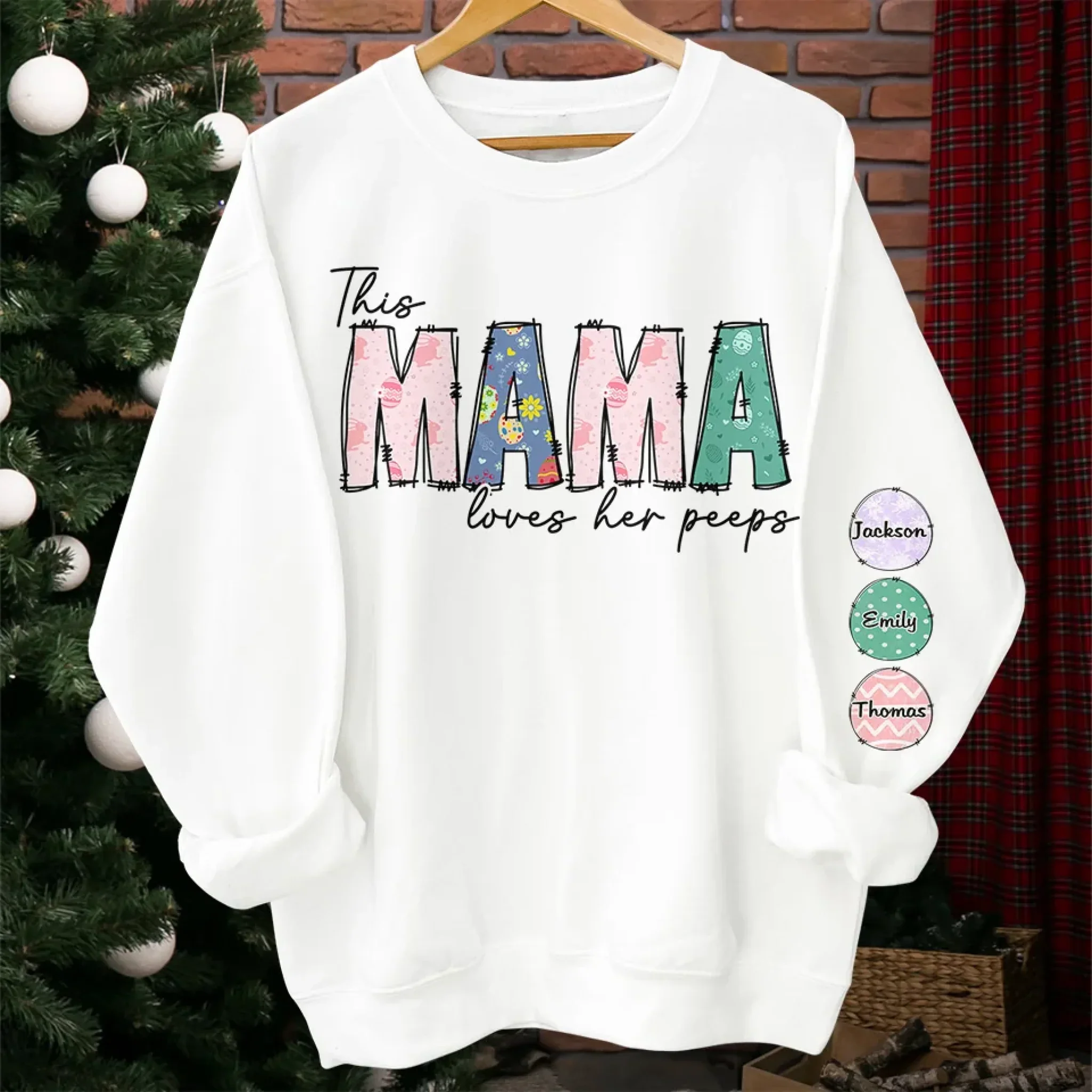 This Mama’s Love is Eggstra Special - Family Personalized Custom Unisex Sweatshirt, Hoodie With Design On Sleeve - Easter Gift For Mom, Grandma - Image 4