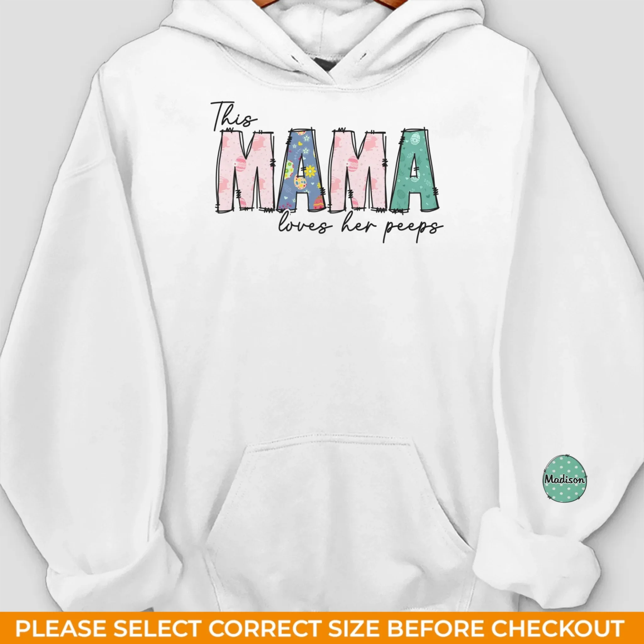 This Mama’s Love is Eggstra Special - Family Personalized Custom Unisex Sweatshirt, Hoodie With Design On Sleeve - Easter Gift For Mom, Grandma - Image 5