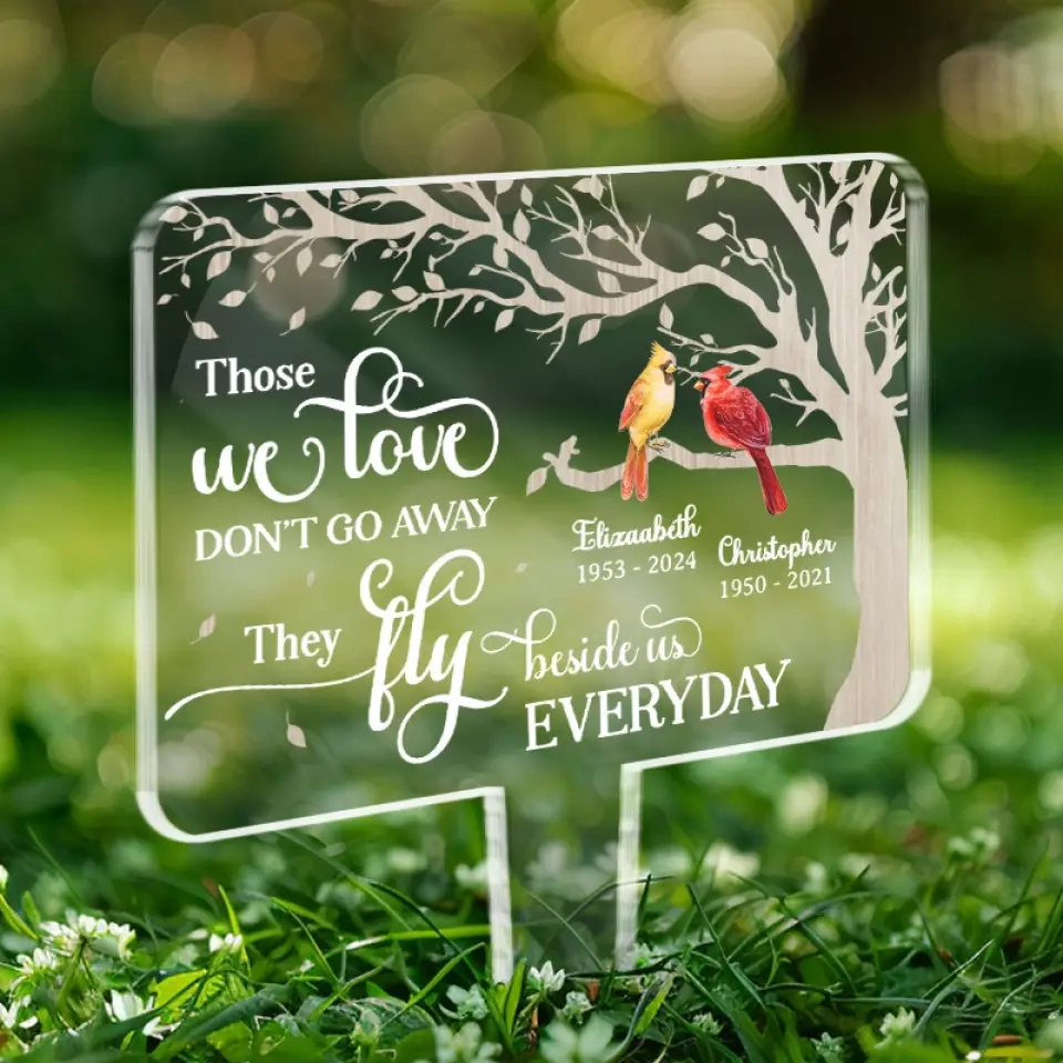 Those We Love Don't Go Away, They Fly Beside Us Every Day - Memorial Personalized Custom Stain Glass Style Acrylic Garden Stake - Sympathy Gift For Family Members - Image 3