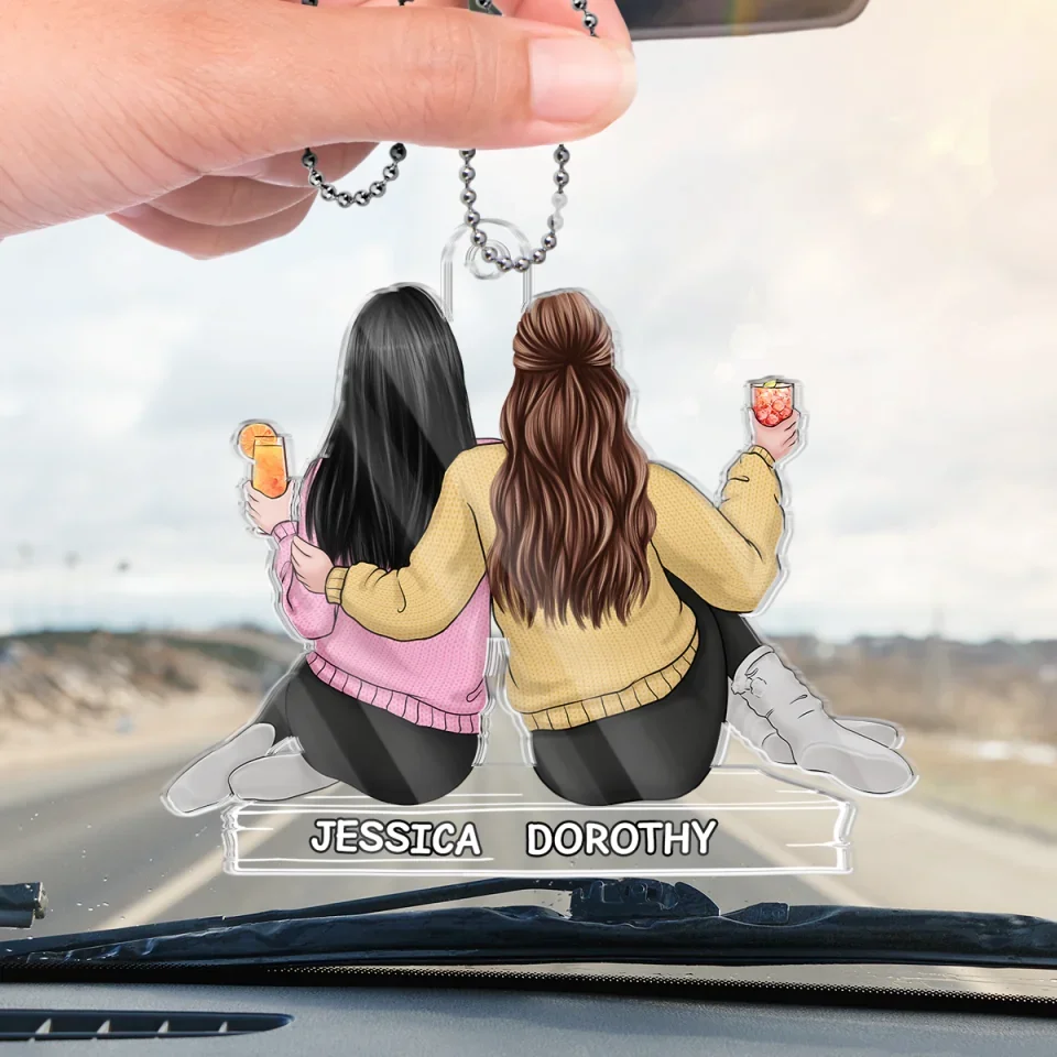 Through Thick And Thin, We Stick - Bestie Personalized Custom Car Ornament - Acrylic Custom Shaped - Gift For Best Friends, BFF, Sisters - Image 4