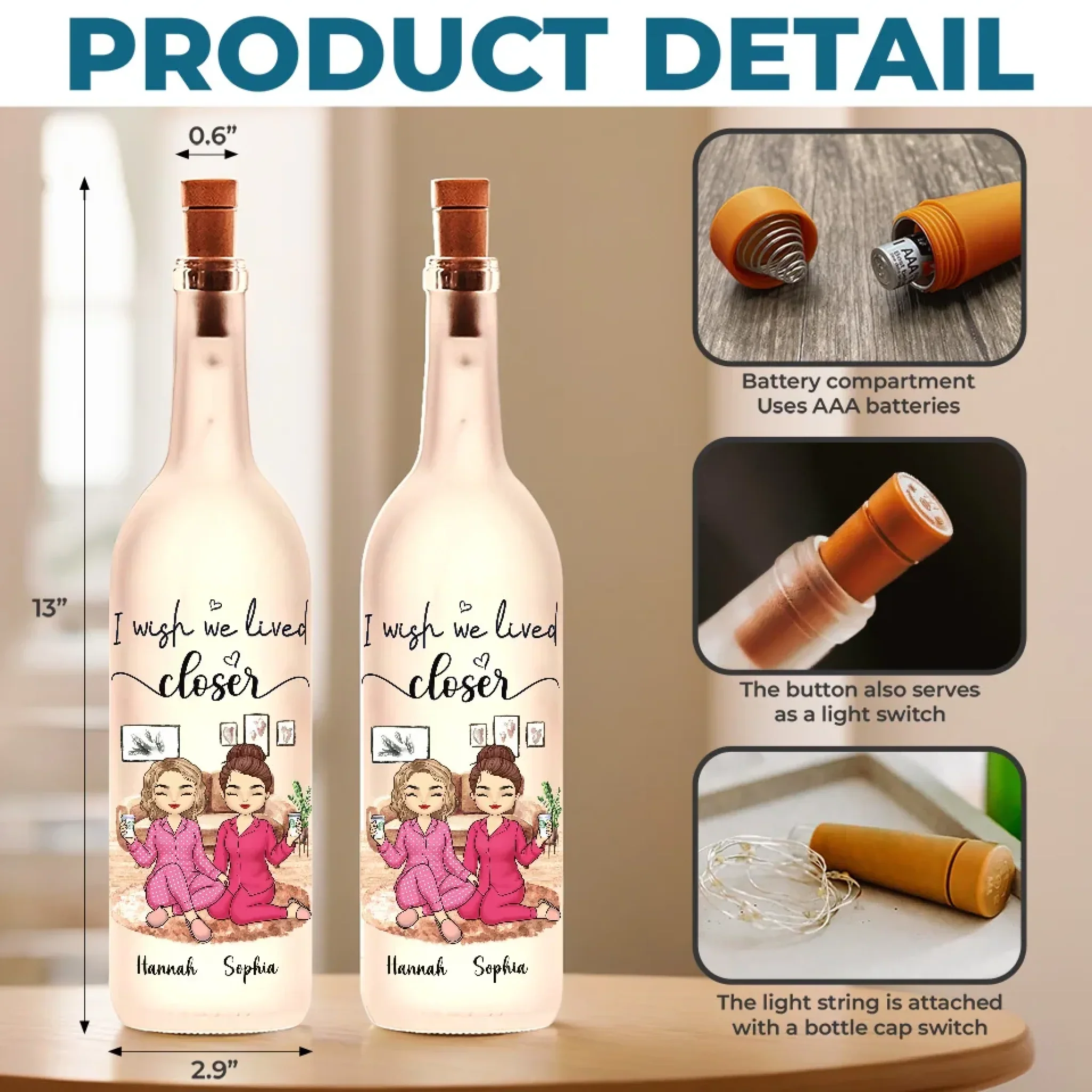 Time Together Is Priceless - Bestie Personalized Custom Bottle Lamp - Gift For Best Friends, BFF, Sisters - Image 5