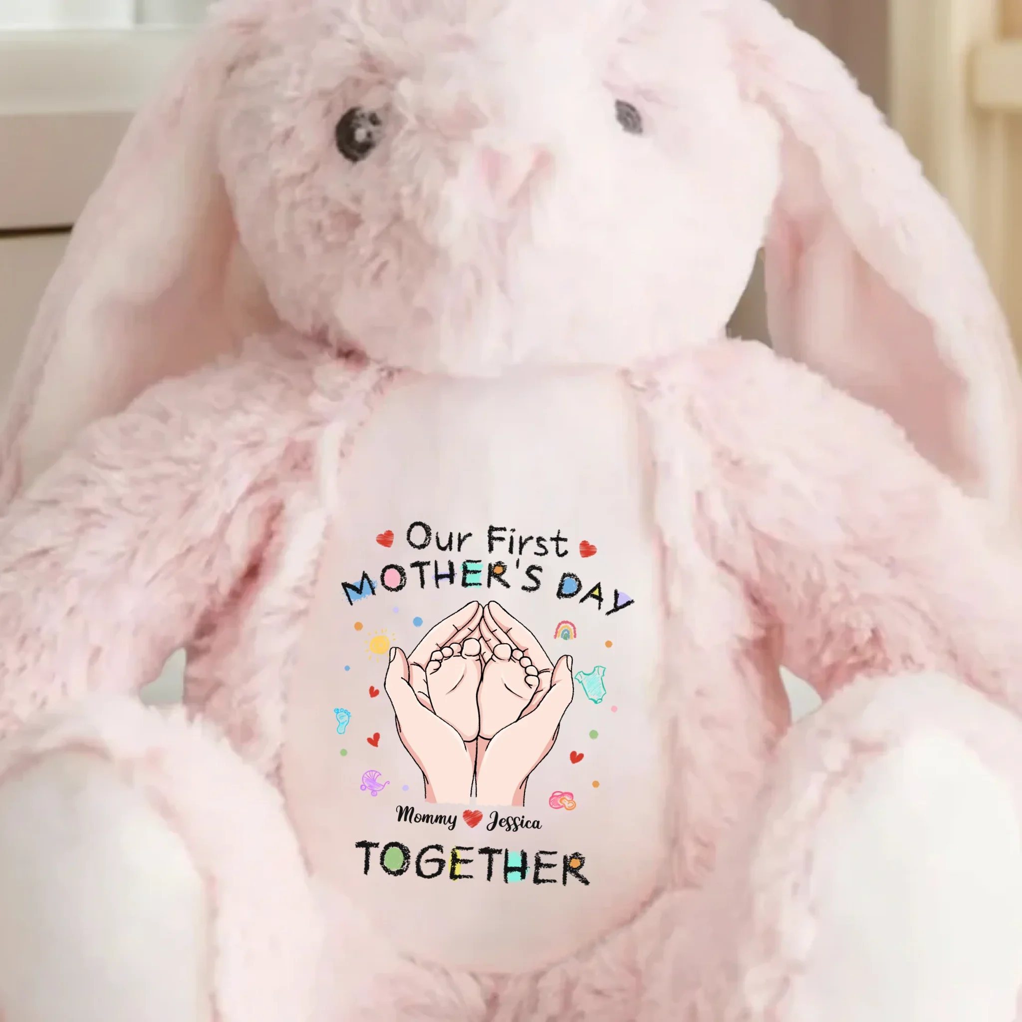 Tiny Feet, Big Love - Family Personalized Custom Easter Bunny Plush - Mother's Day, Baby Shower Gift, Gift For First Mom - Image 4