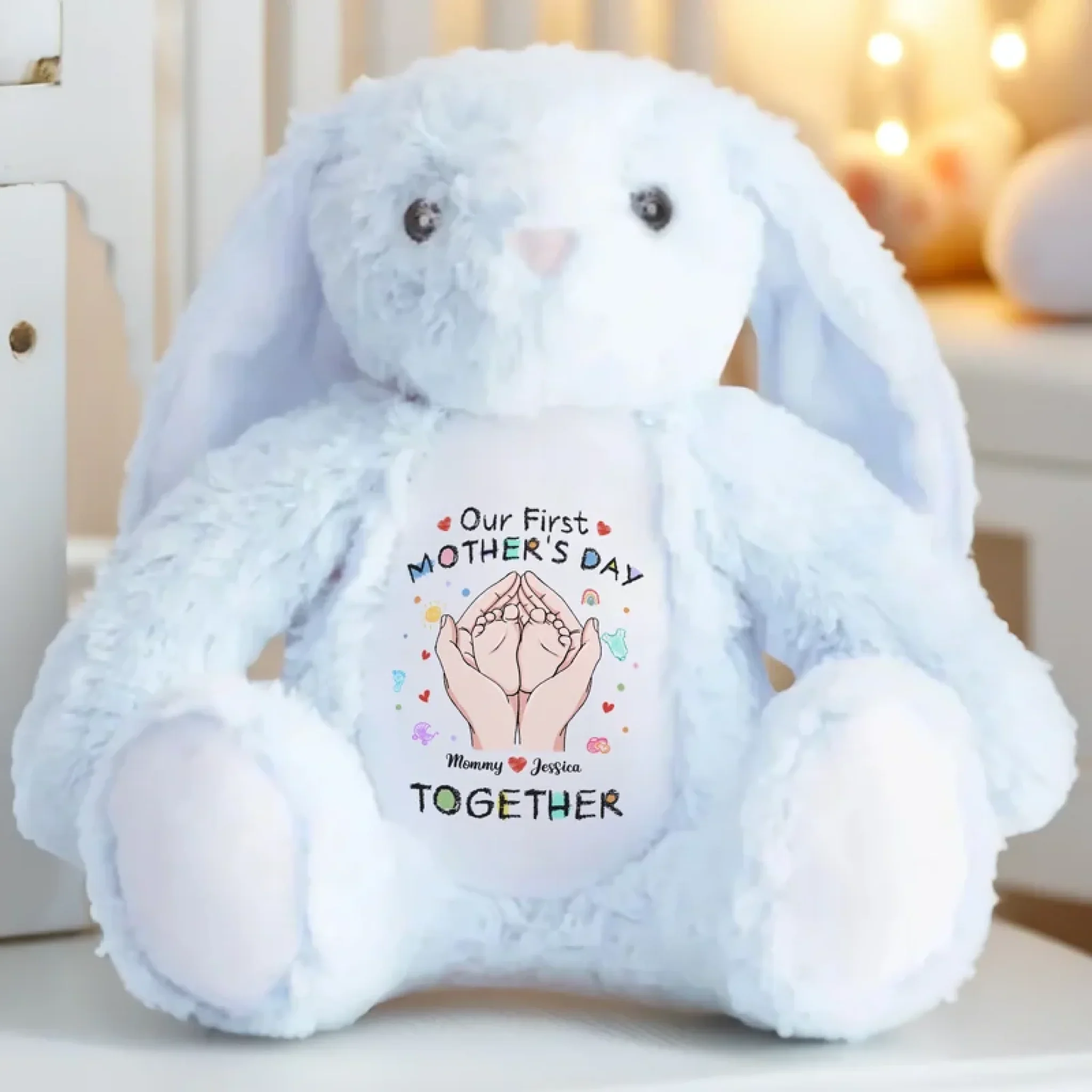 Tiny Feet, Big Love - Family Personalized Custom Easter Bunny Plush - Mother's Day, Baby Shower Gift, Gift For First Mom - Image 6