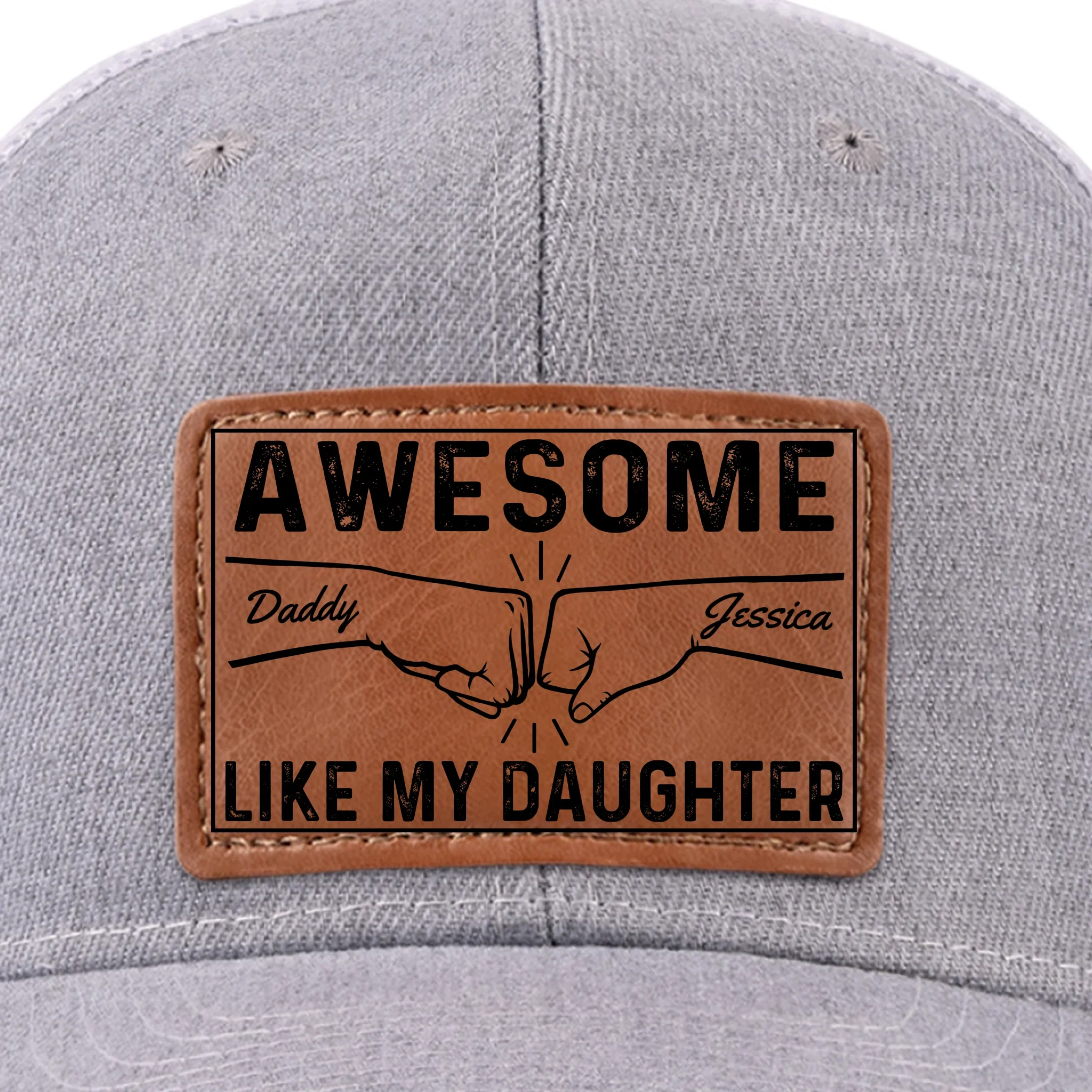Tiny Hands, Big Love - Family Personalized Custom Leather Patch Hat - Father's Day, Gift For Dad, Daughter - Image 2