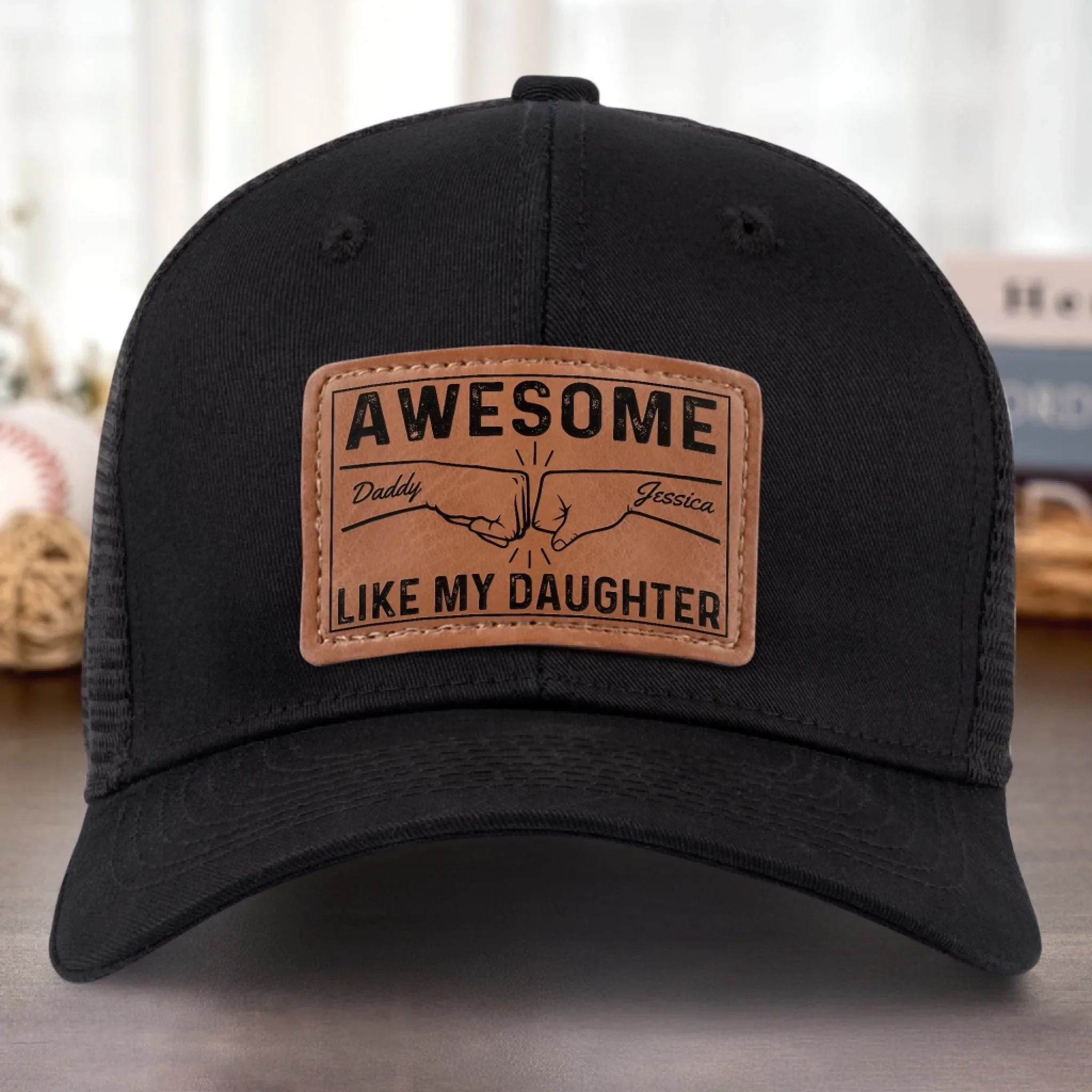 Tiny Hands, Big Love - Family Personalized Custom Leather Patch Hat - Father's Day, Gift For Dad, Daughter - Image 6