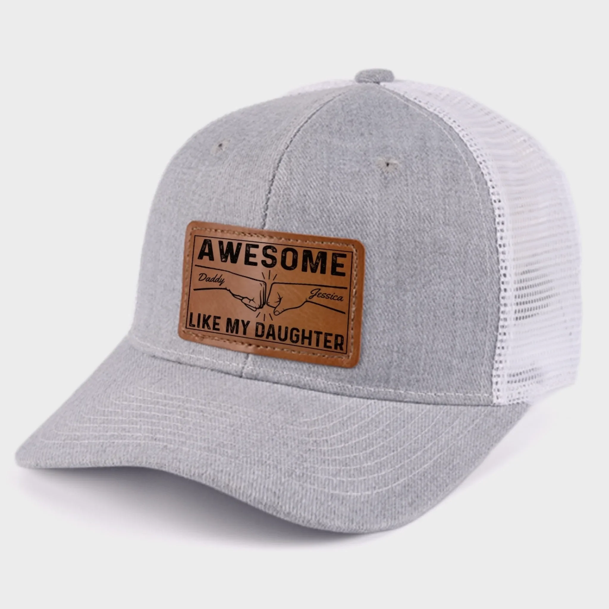 Tiny Hands, Big Love - Family Personalized Custom Leather Patch Hat - Father's Day, Gift For Dad, Daughter - Image 7