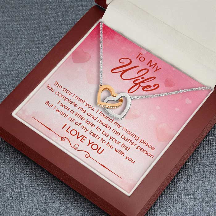 To My The Day I Met You I Found My Missing Piece - Gift For Couples, Husband Wife, Personalized Interlocking Hearts Necklace - Image 2