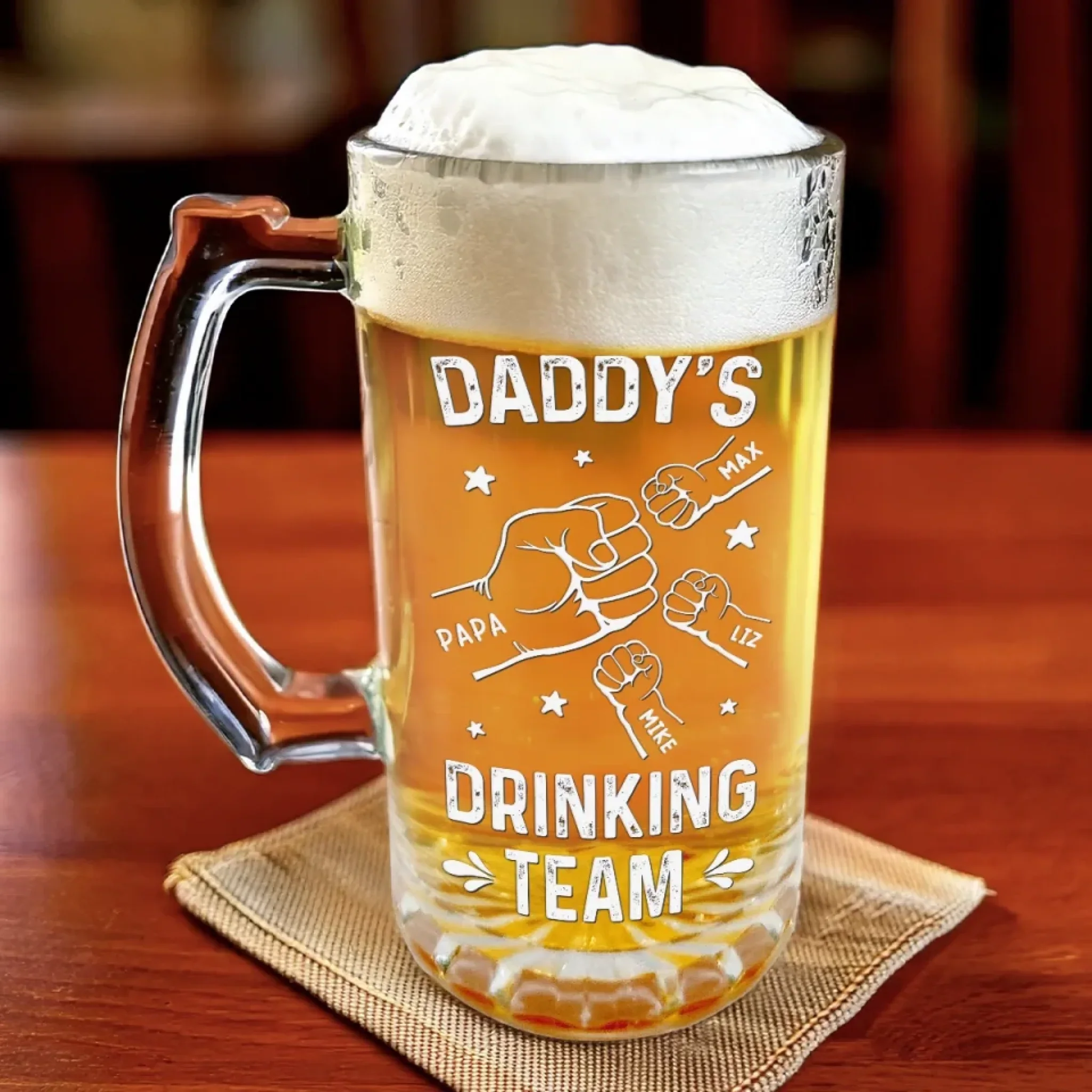 Toast To Daddy’s Drinking Team - Family Personalized Custom Glass Beer Mug - Father's Day, Gift For Dad, Grandpa - Image 3