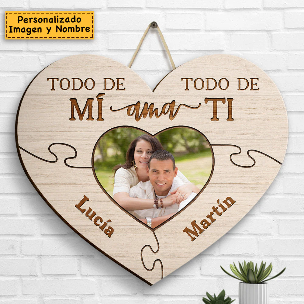 Todo De Mí Ama Todo De Ti - Upload Image, Gift For Couples, Husband Wife - Personalized Shaped Wood Sign Spanish - Image 3