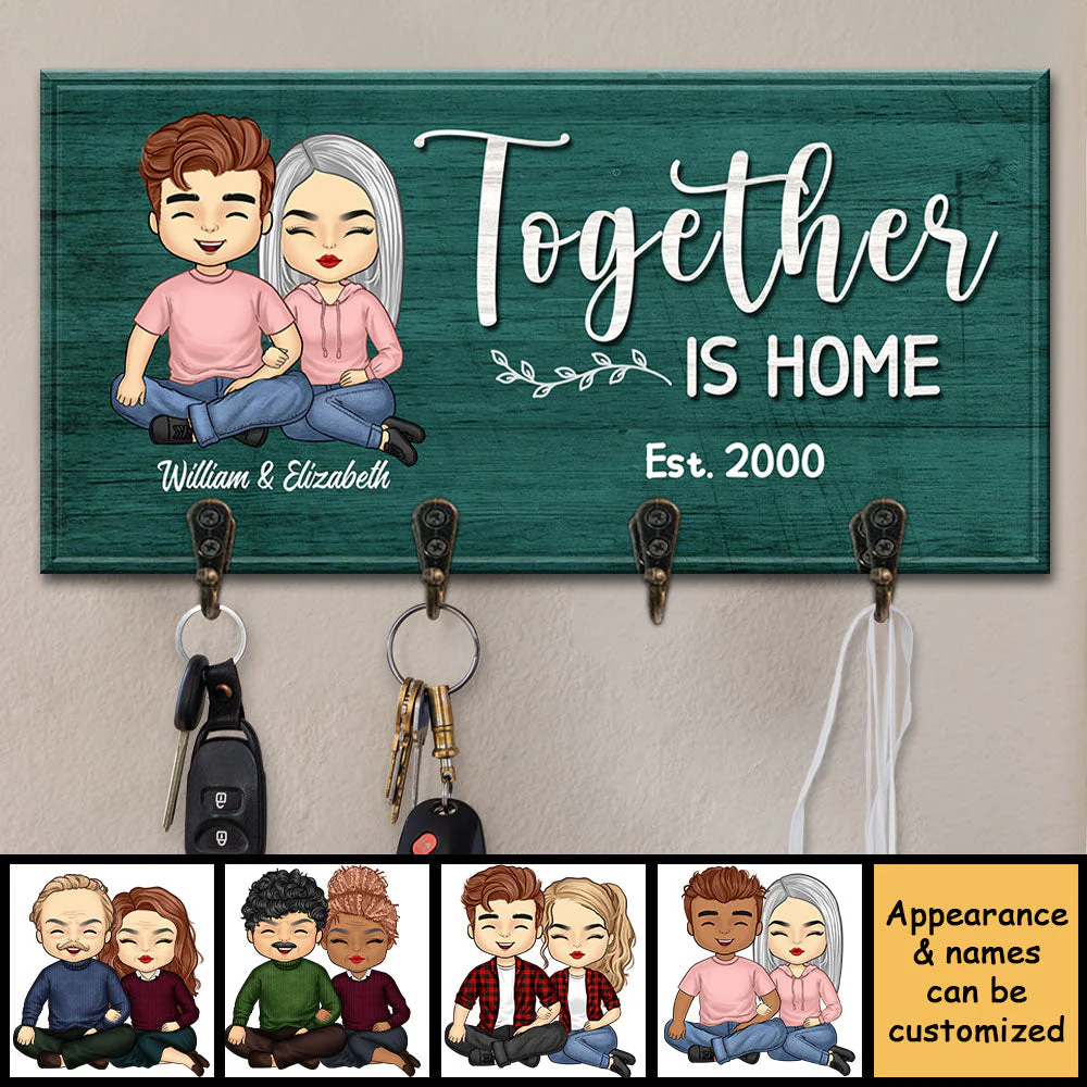 Together Is Home - Personalized Key Hanger, Key Holder - Gift For Couples, Husband Wife - Image 4