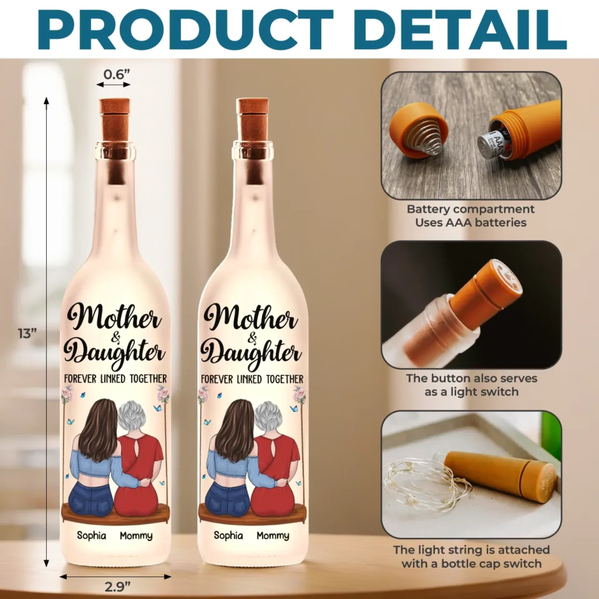 Together, We Make The Best Team - Family Personalized Custom Bottle Lamp - Gift For Mom, Daughter - Image 5
