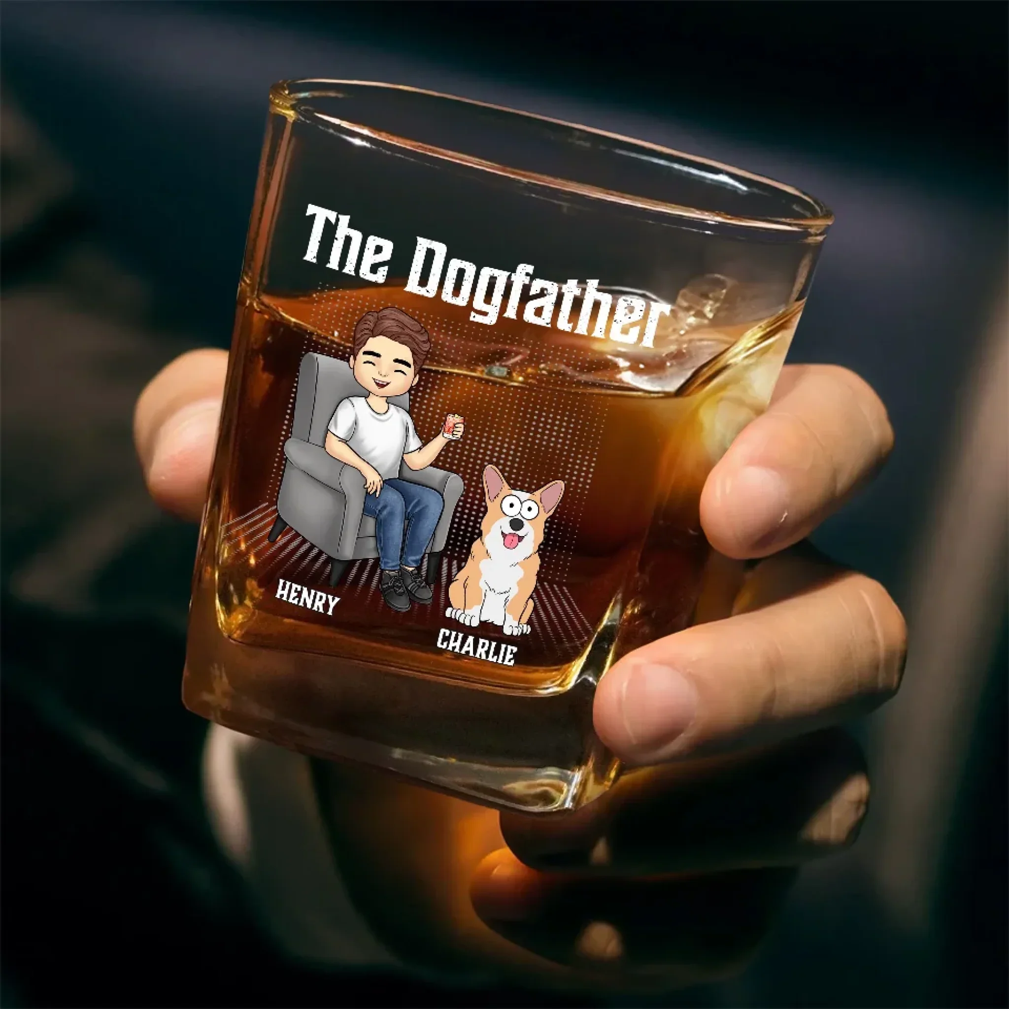 Together With Our Beloved Father - Dog & Cat Personalized Custom Square Whiskey Glass - Gift For Pet Owners, Pet Lovers - Image 3