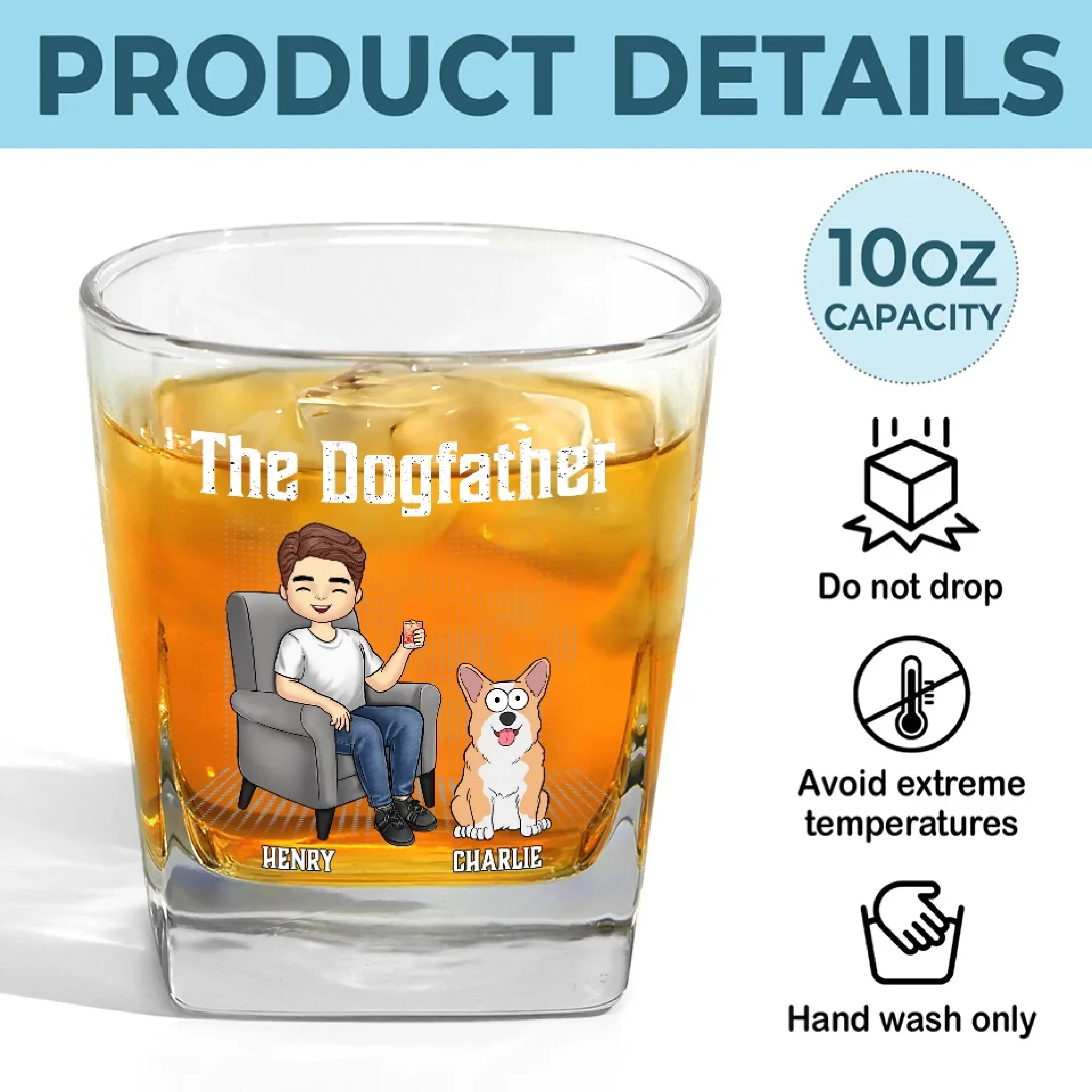 Together With Our Beloved Father - Dog & Cat Personalized Custom Square Whiskey Glass - Gift For Pet Owners, Pet Lovers - Image 5