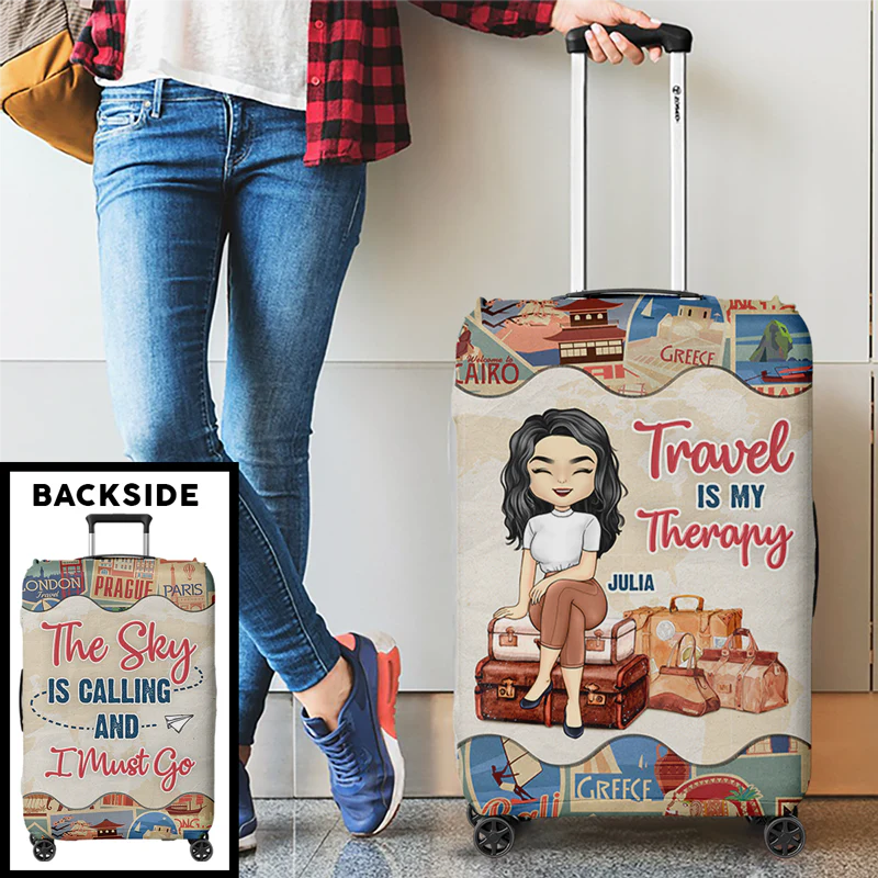 Travel Is My Therapy - Personalized Luggage Cover - Image 3